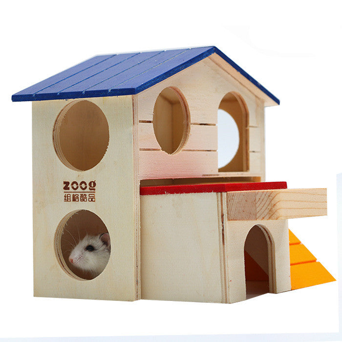 Wooden Hamster Toys Blue Top Villa Hamster Chalet