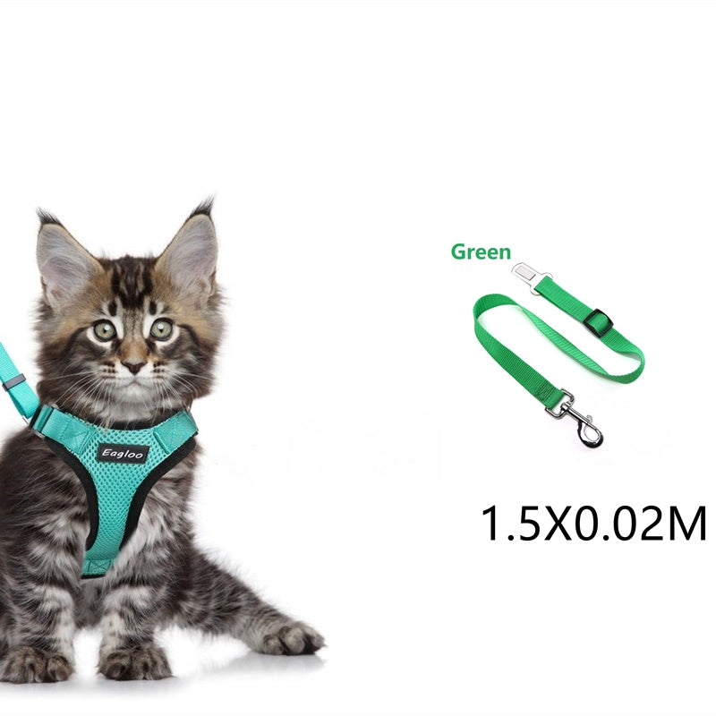 Escape Proof Cat Vest Harness and Car Seat Belt Adapter