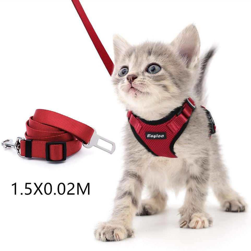 Escape Proof Cat Vest Harness and Car Seat Belt Adapter
