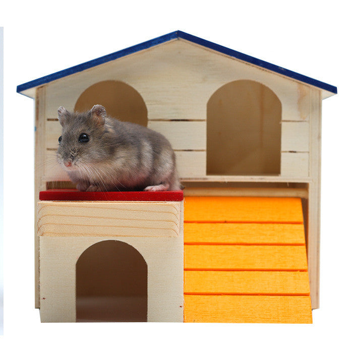 Wooden Hamster Toys Blue Top Villa Hamster Chalet