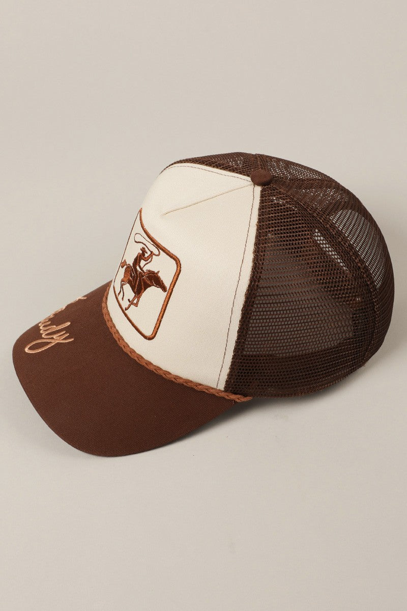 Howdy Cowboy Embroidered Hat - Neutral Brown