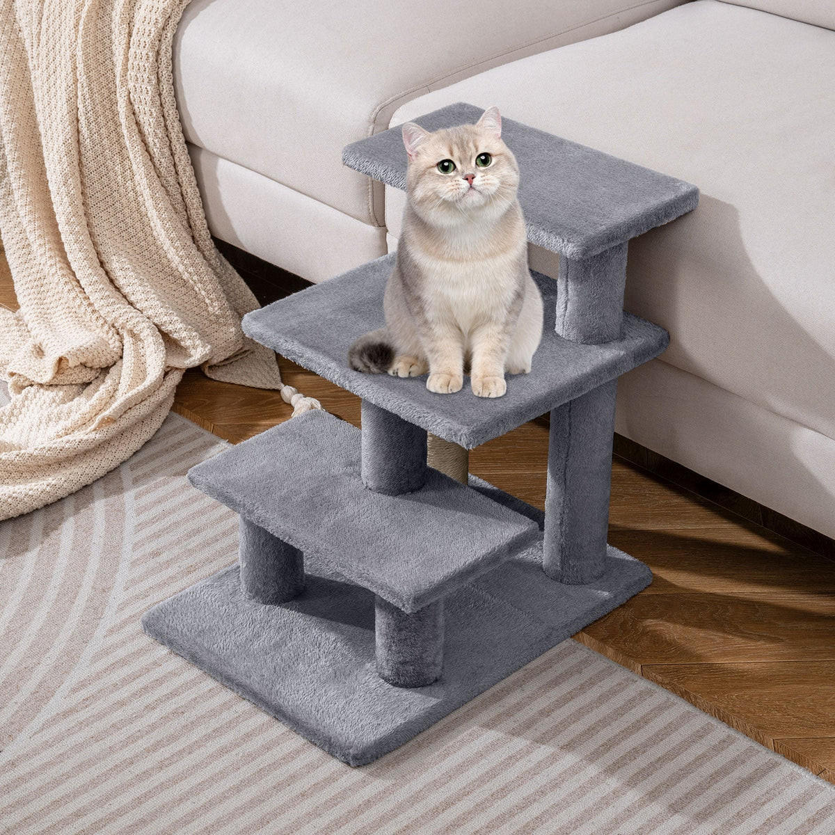 3-Tier Cat Stairs 19 Inch for High Bed Sofa-Gray