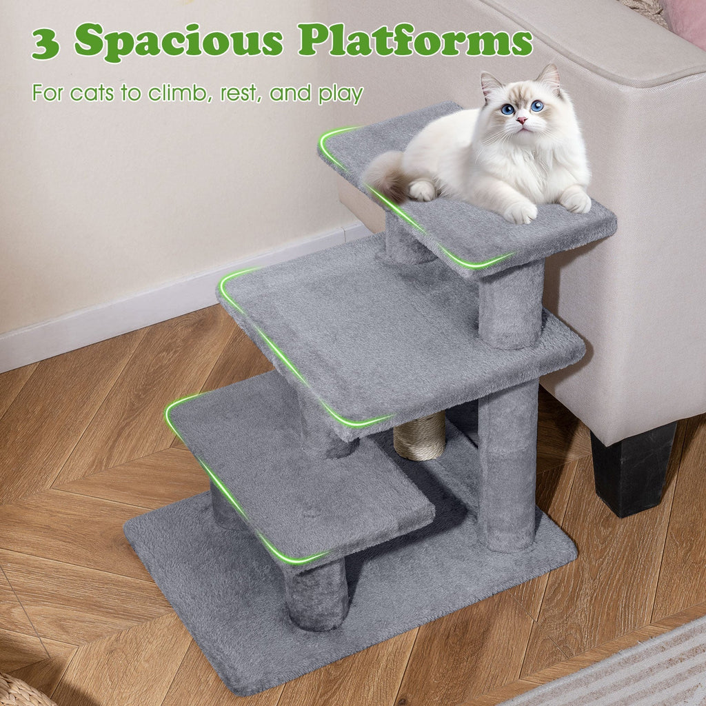 3-Tier Cat Stairs 19 Inch for High Bed Sofa-Gray