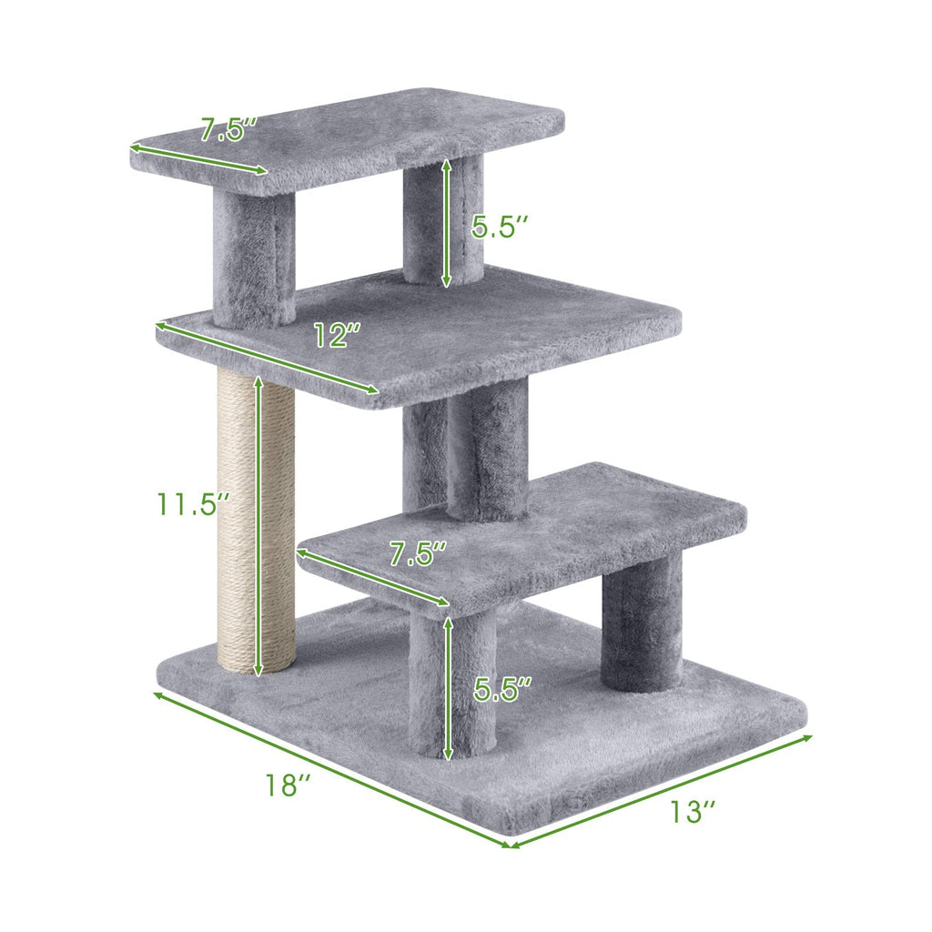 3-Tier Cat Stairs 19 Inch for High Bed Sofa-Gray