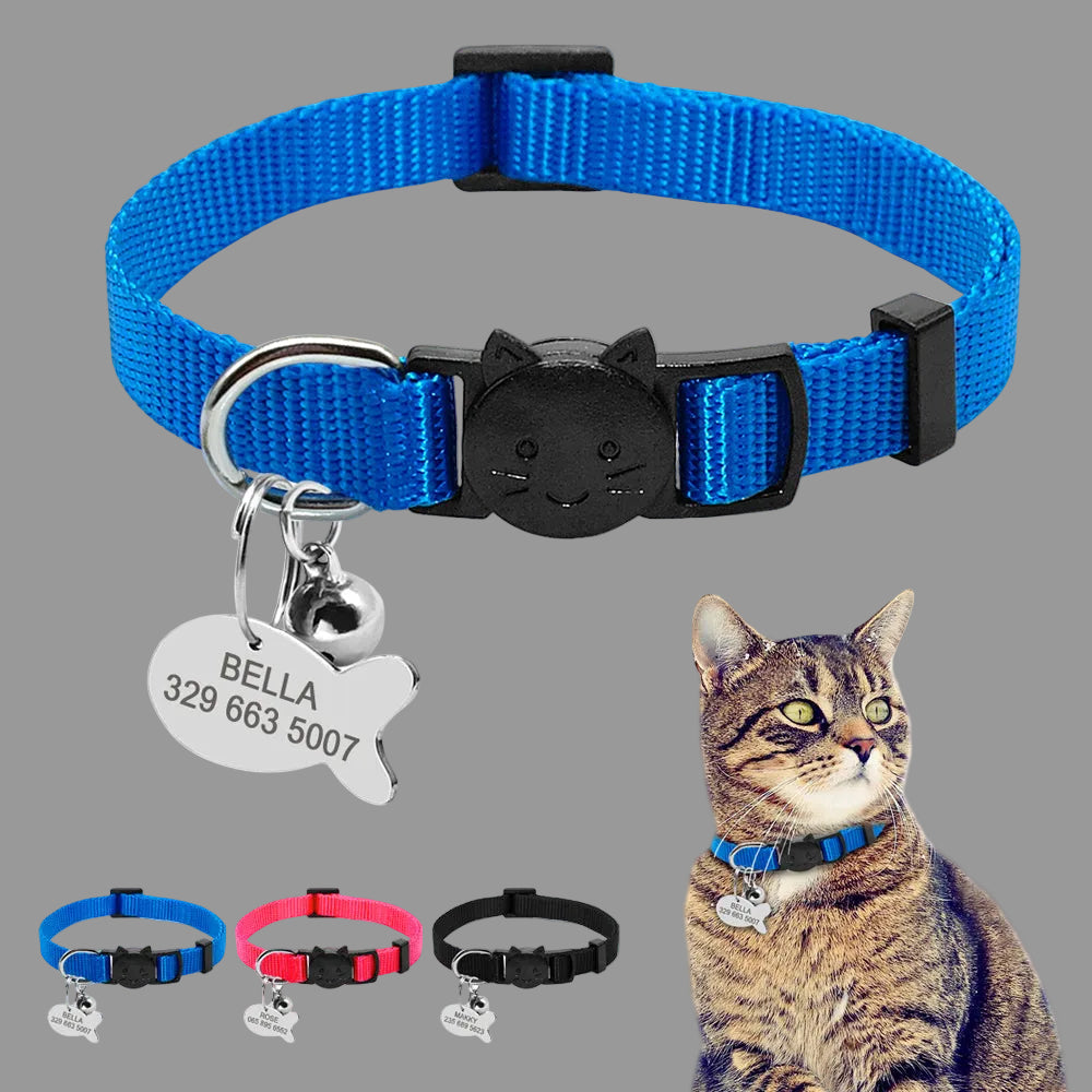 Personalized Safety Breakaway Nylon Quick Release Cat Collar ID Tag Set