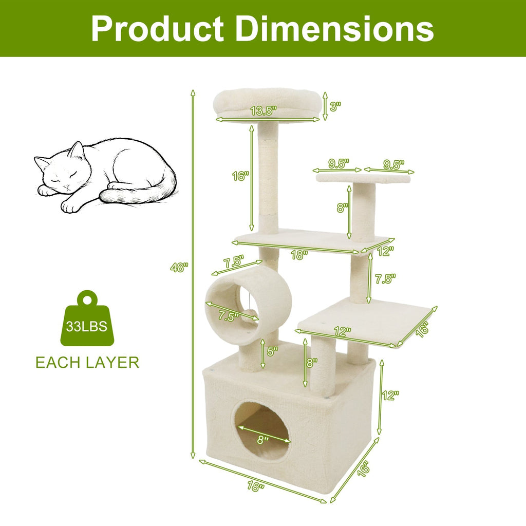48 Inches Tall Cat Tree Multi-Level Kitten Tower