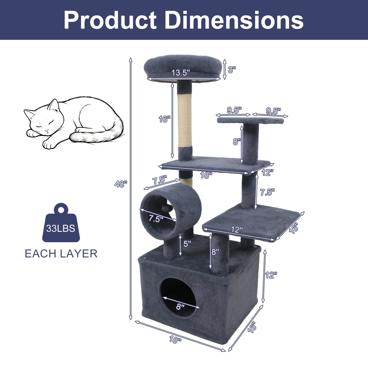 48 Inches Tall Cat Tree Multi-Level Kitten Tower