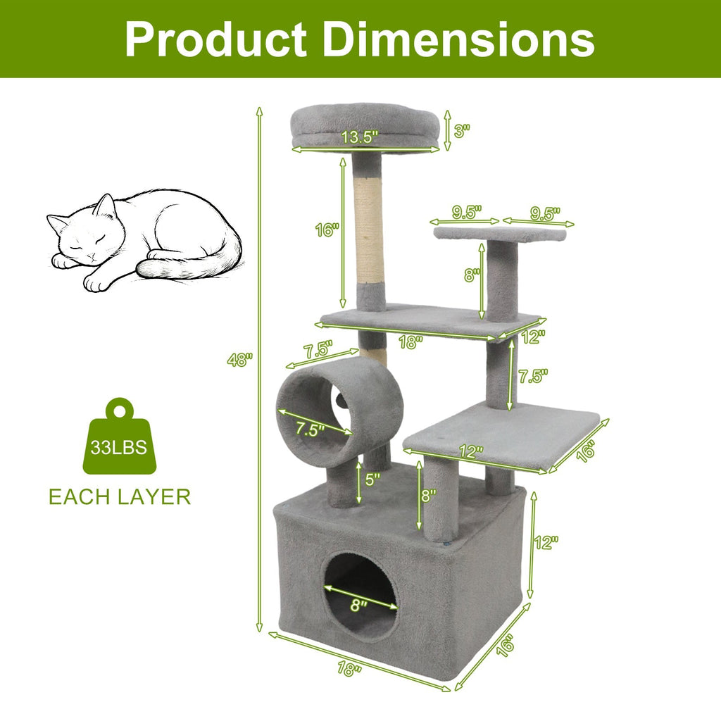 48 Inches Tall Cat Tree Multi-Level Kitten Tower