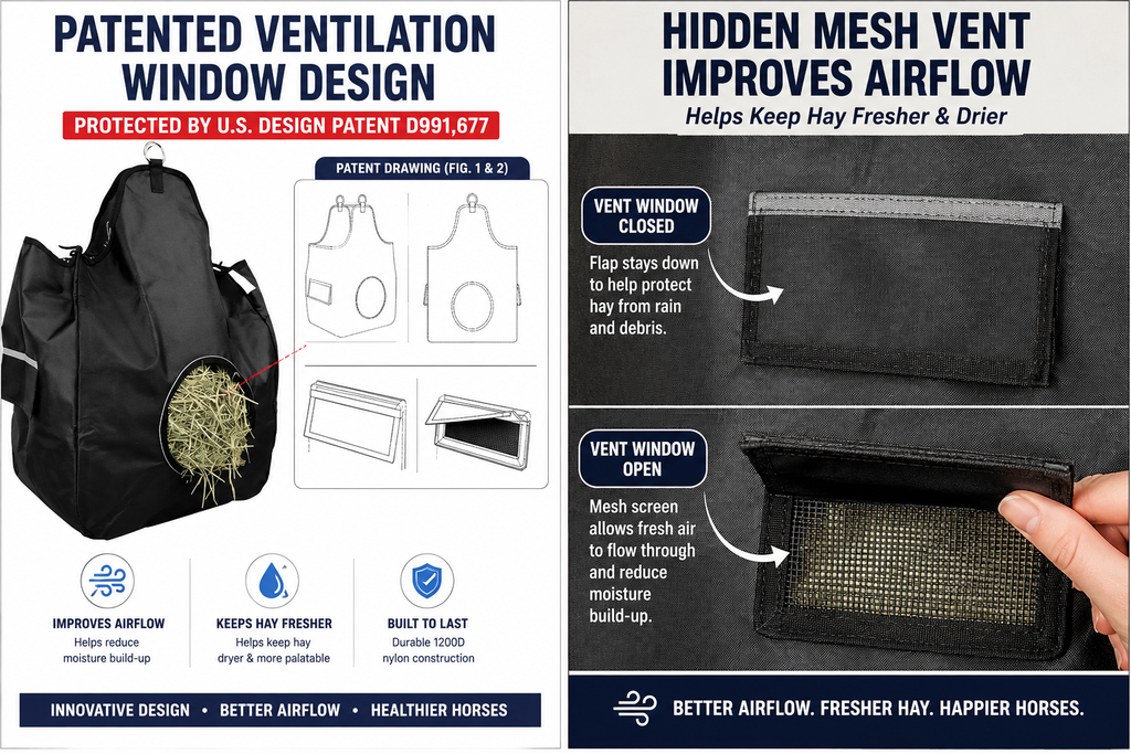 Patented Ventilated Horse Hay Bag