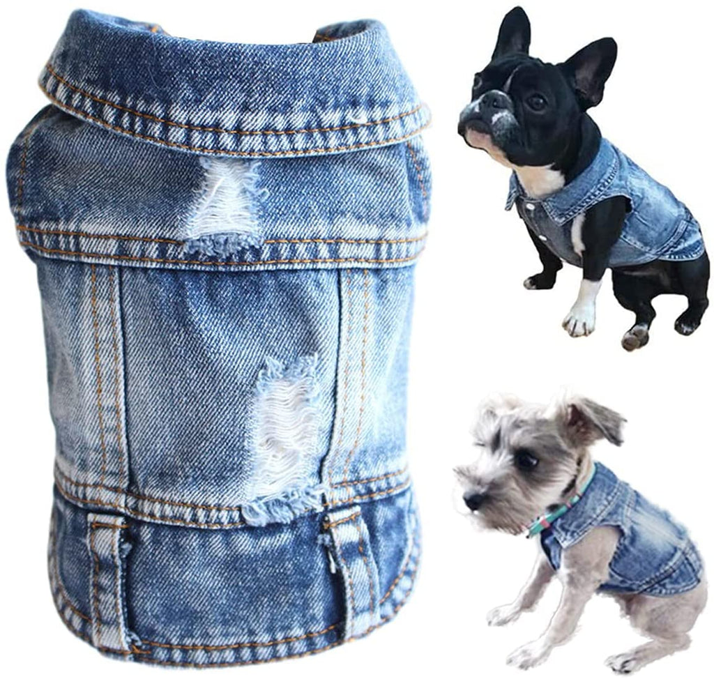 Pet Dog Cat Blue Denim Jeans Jacket Coat Vest