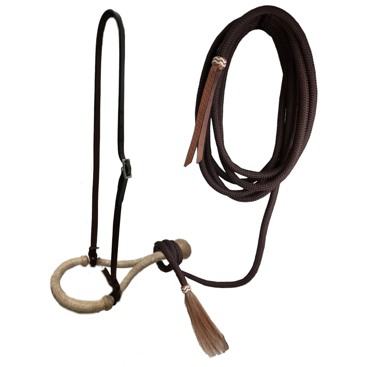 Tahoe 5/8" Rawhide Tan Bosal Mecate Set with Basket-Tooled Leather Hanger