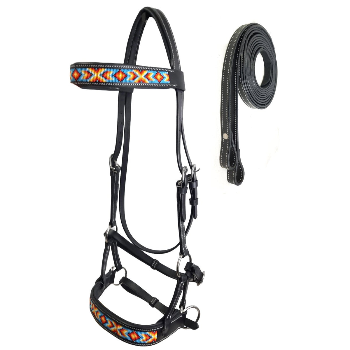 Tahoe Bitless Leather Horse Bridle - Turquoise Navajo Beaded