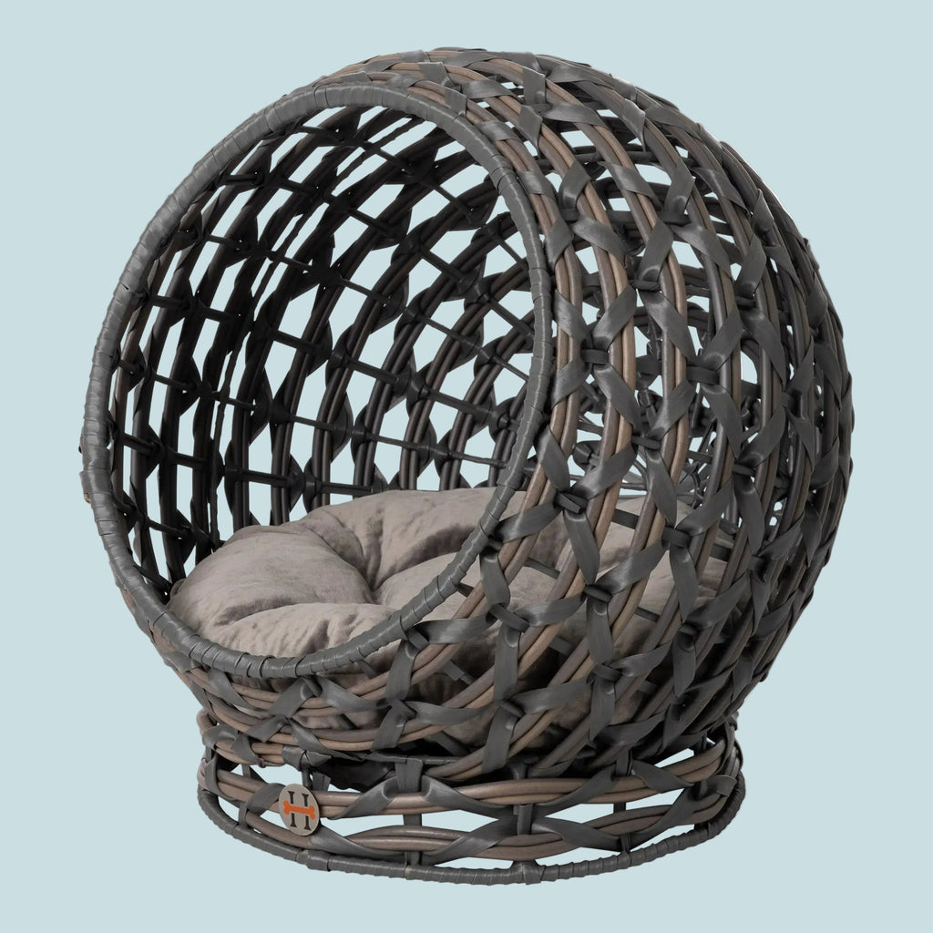Huntley Pet Hemisphere Rattan Pet Bed, Elevated With Cushion