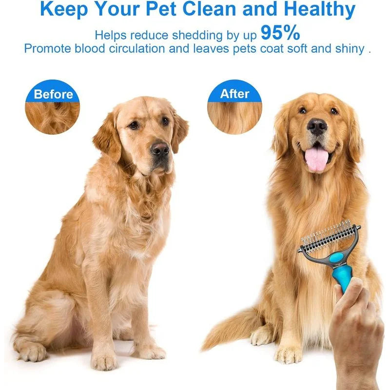 2in1 Stainless Pet Deshedding Brush Dog Hair Remover Pet Fur Knot Cutter