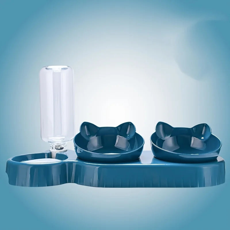 Three In One Cat Feeding Station, Durable Plastic Food and Water Bowls