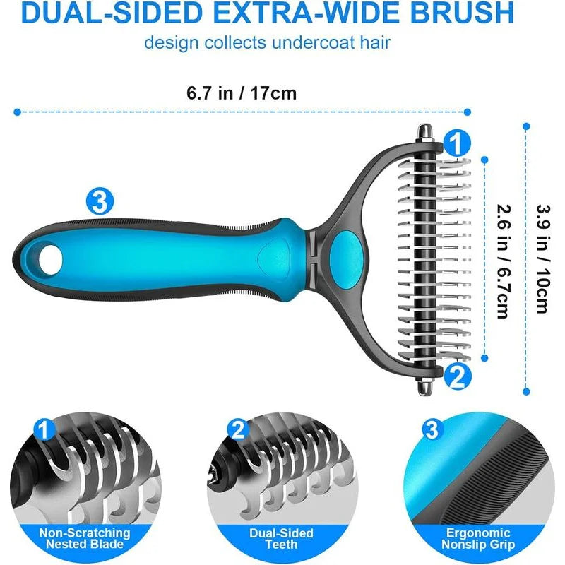 2in1 Stainless Pet Deshedding Brush Dog Hair Remover Pet Fur Knot Cutter