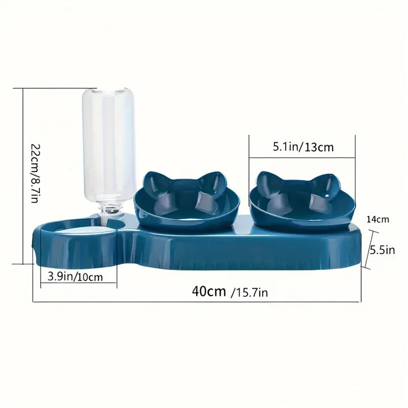 Three In One Cat Feeding Station, Durable Plastic Food and Water Bowls