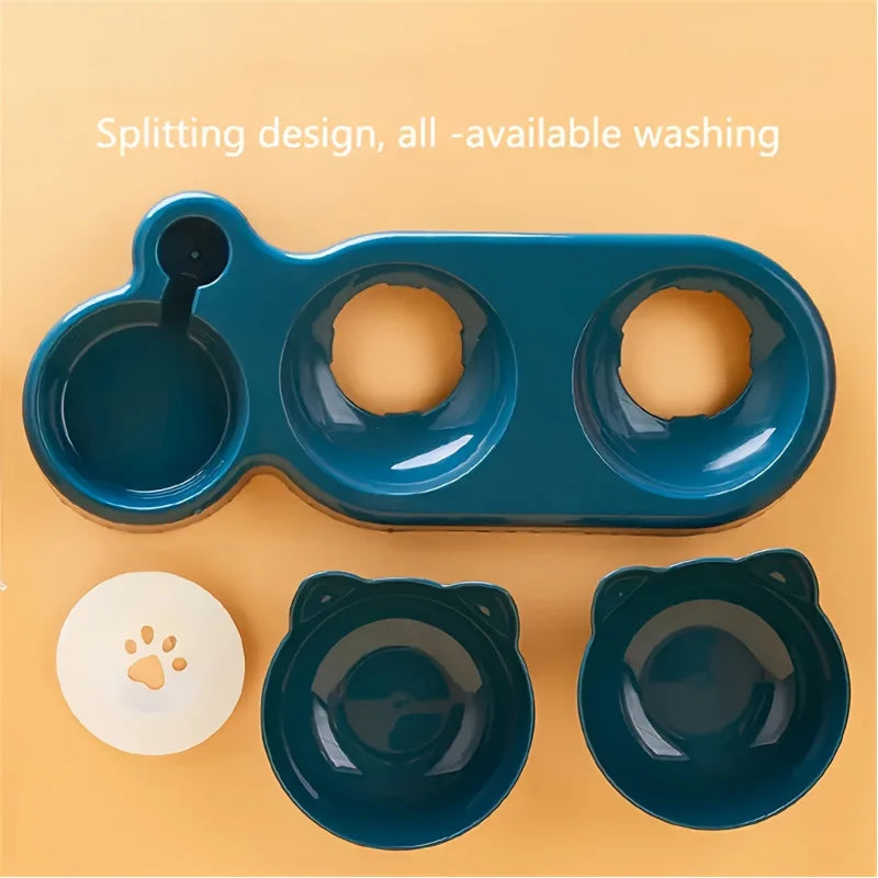 Three In One Cat Feeding Station, Durable Plastic Food and Water Bowls