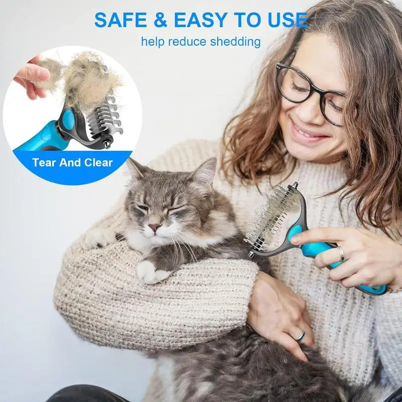 2in1 Stainless Pet Deshedding Brush Dog Hair Remover Pet Fur Knot Cutter