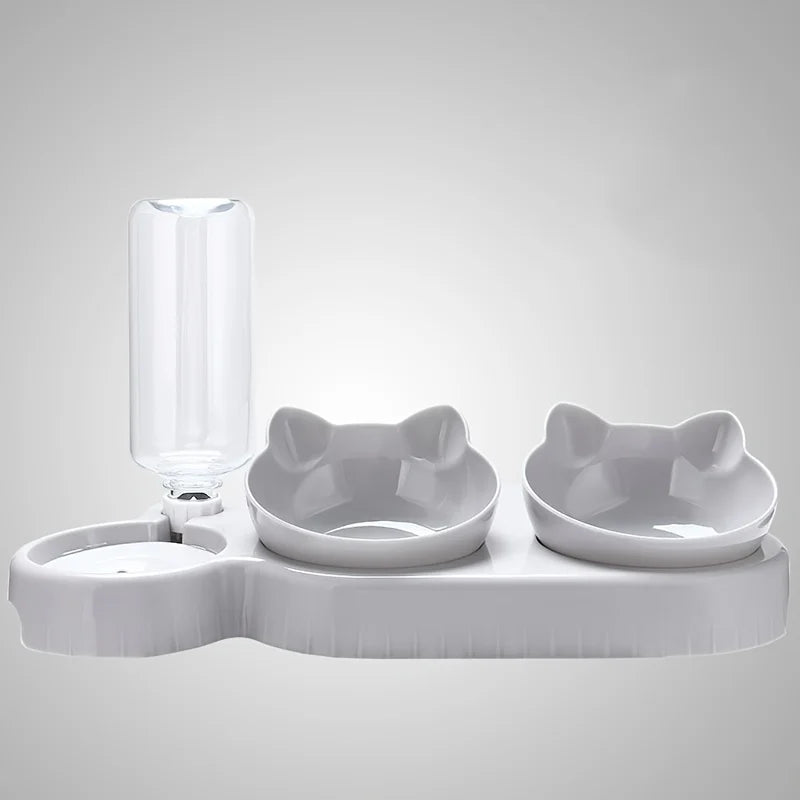 Three In One Cat Feeding Station, Durable Plastic Food and Water Bowls
