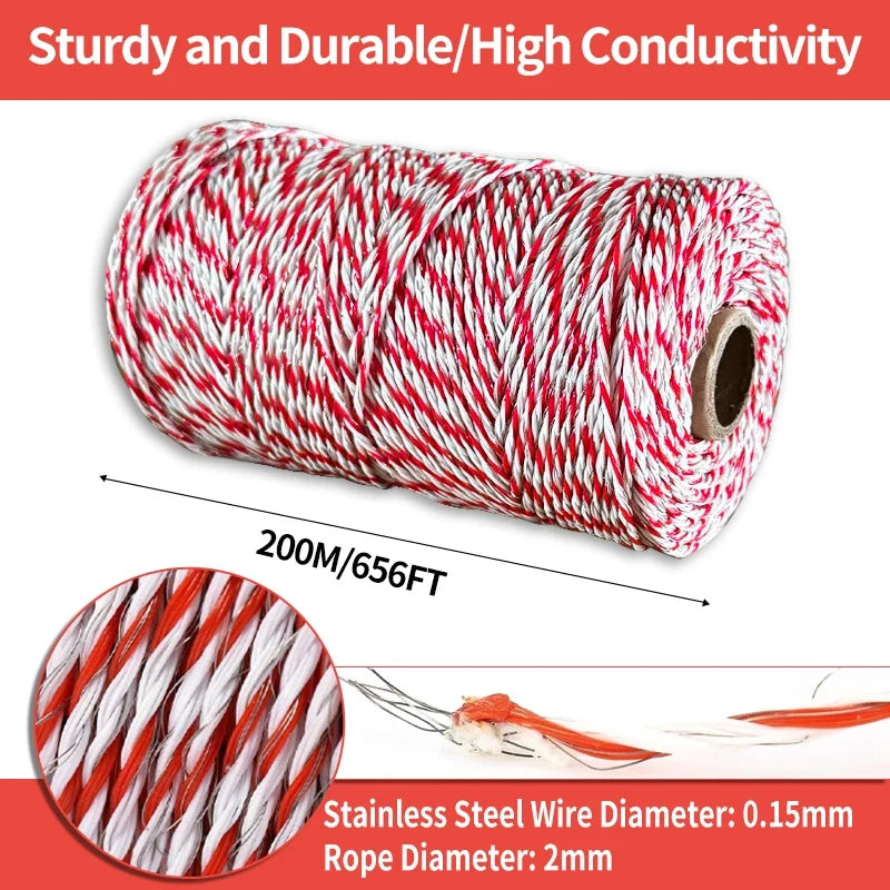 200M Heavy Duty Electric Fence Polywire, High Conductivity Steel Wire Rope