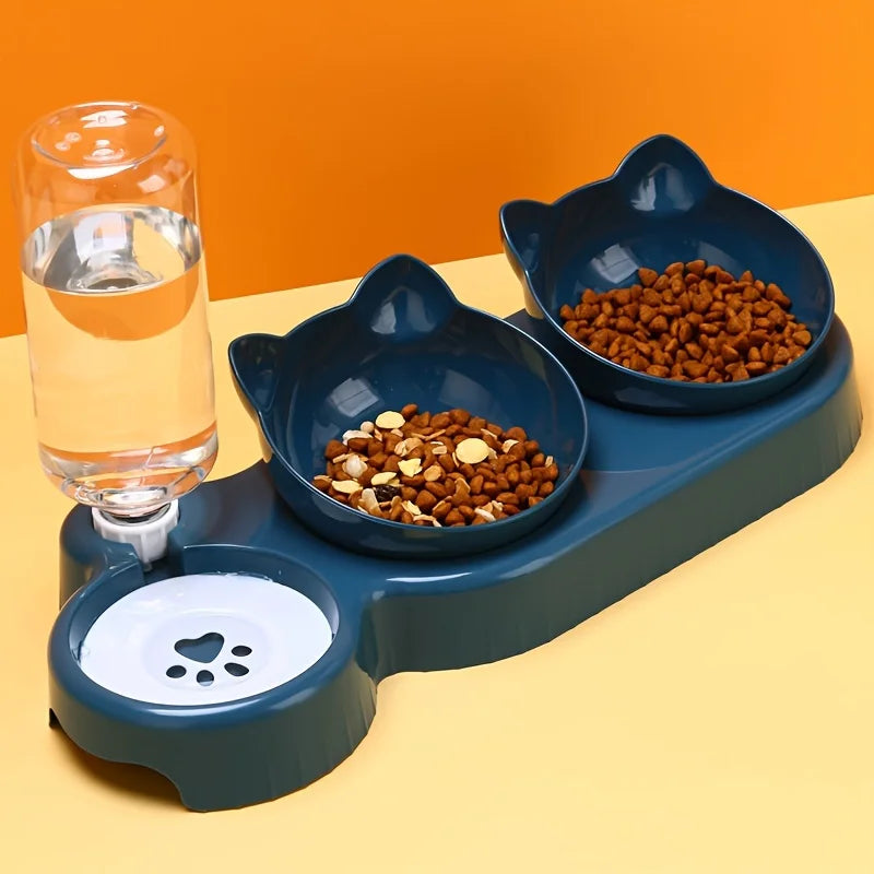 Three In One Cat Feeding Station, Durable Plastic Food and Water Bowls