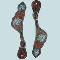 Tahoe Hand Tooled Turquoise Floral and Leaf Leather