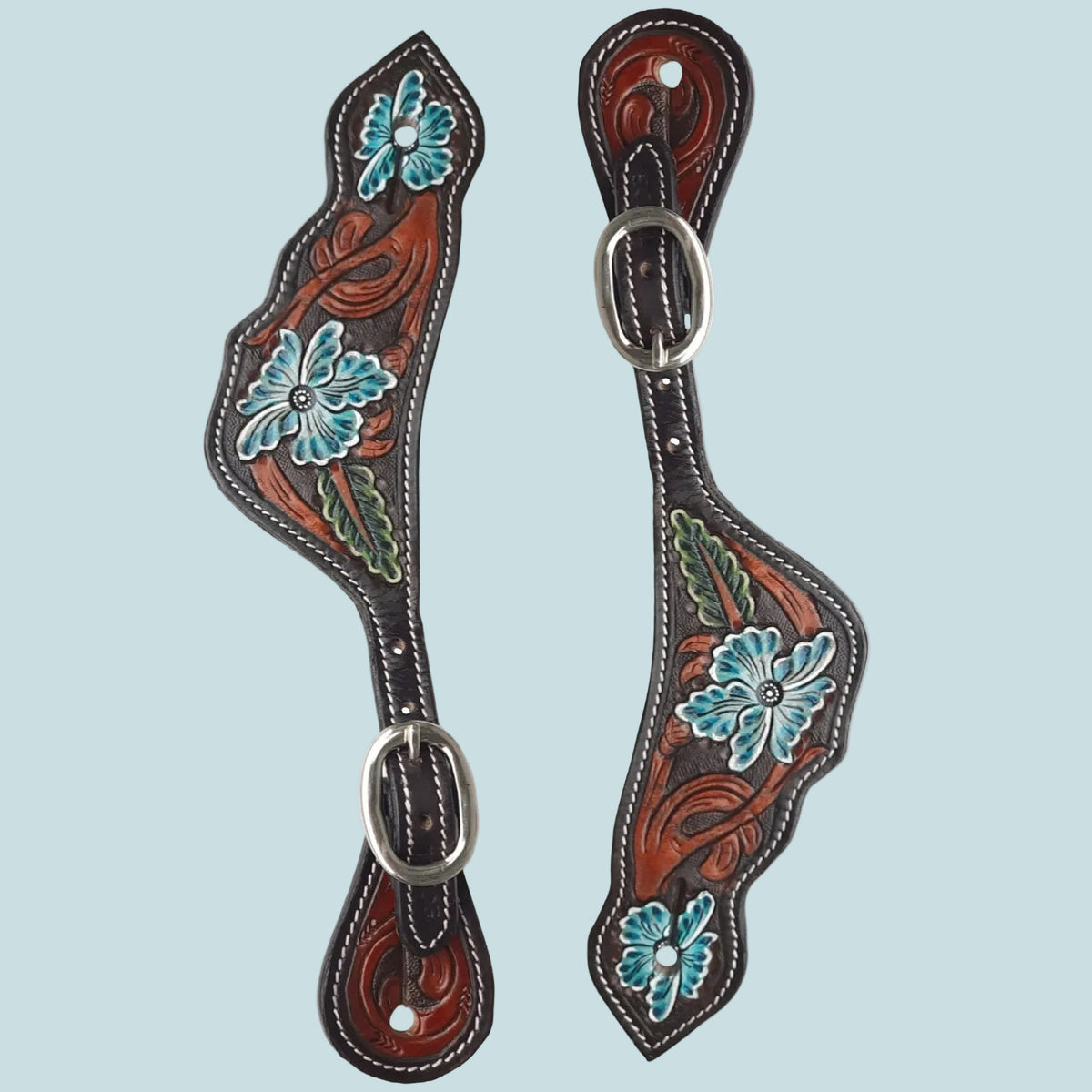 Tahoe Hand Tooled Turquoise Floral and Leaf Leather