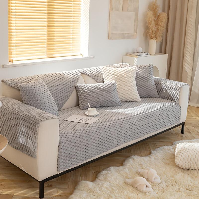 Plush Nordic Sofa Slipcover | non slip couch cover for dogs