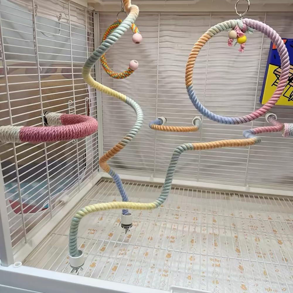 Gradient Colorful Bird Rope Perch Stand for Bird Cages