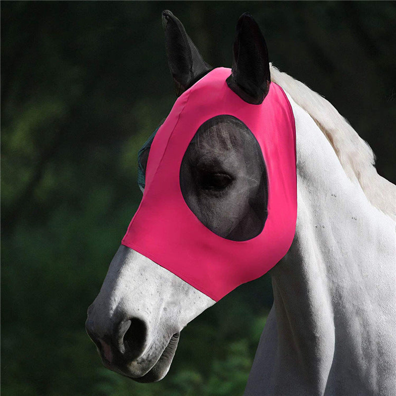 Lycra Horse Fly Mask With Ears Comfort Fit Mesh Trail Pasture Sun UV Protection