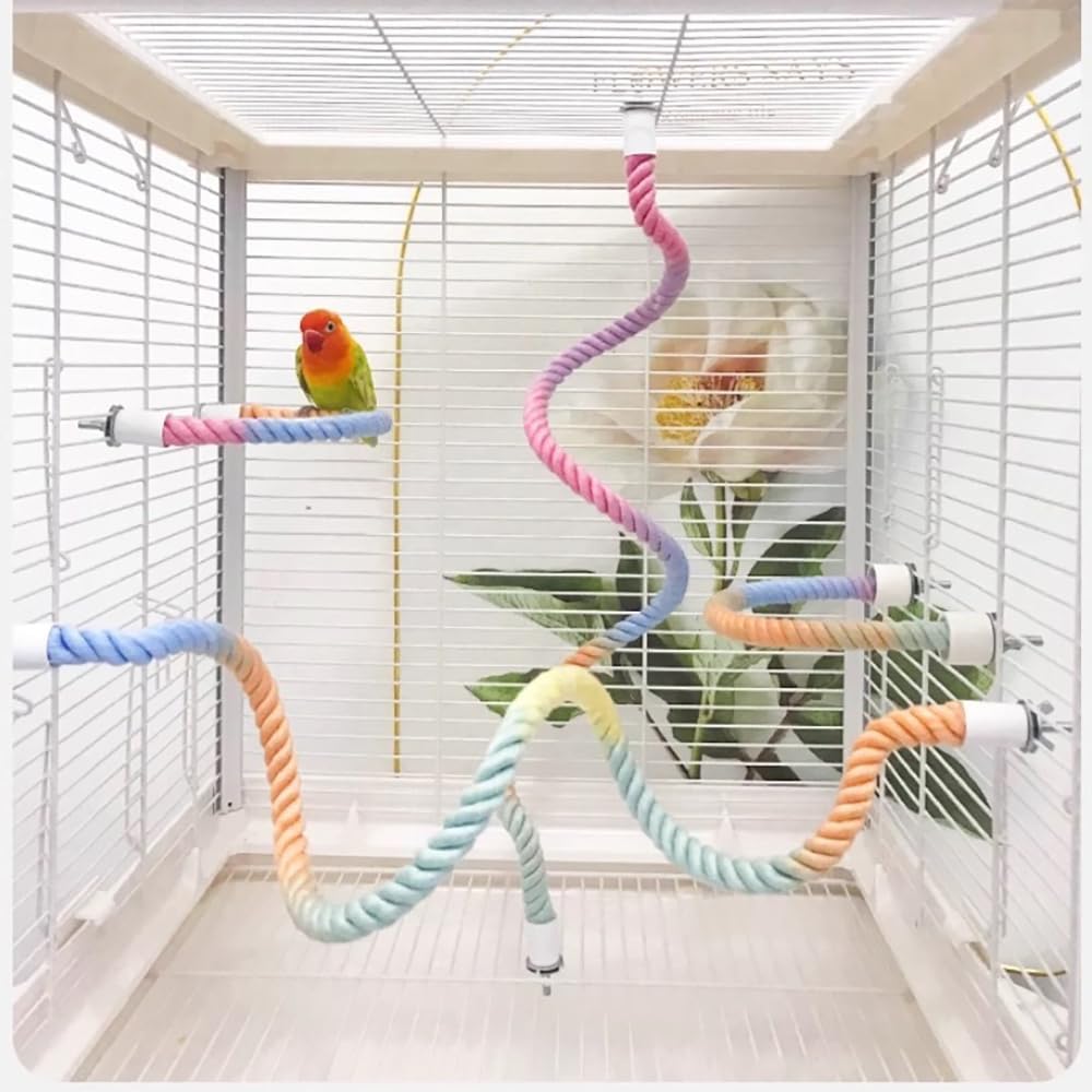 Gradient Colorful Bird Rope Perch Stand for Bird Cages