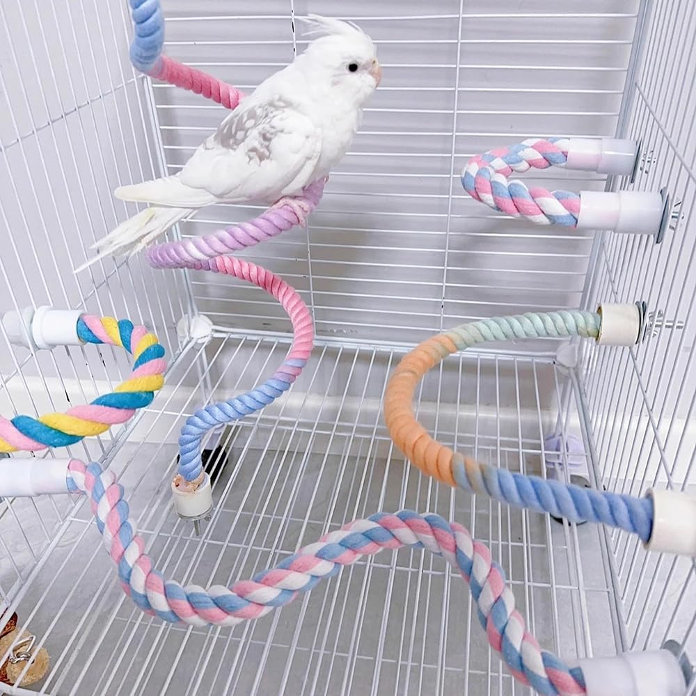 Gradient Colorful Bird Rope Perch Stand for Bird Cages