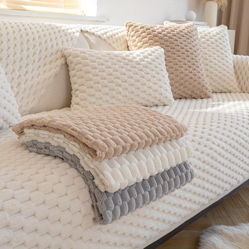 Plush Nordic Sofa Slipcover | non slip couch cover for dogs