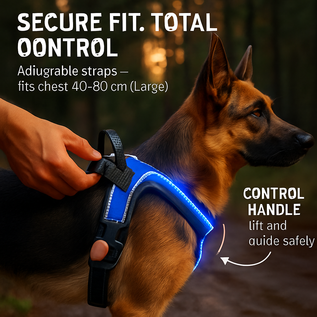 Light Up Dog Harness with Rechargeable LED Lights and Handle