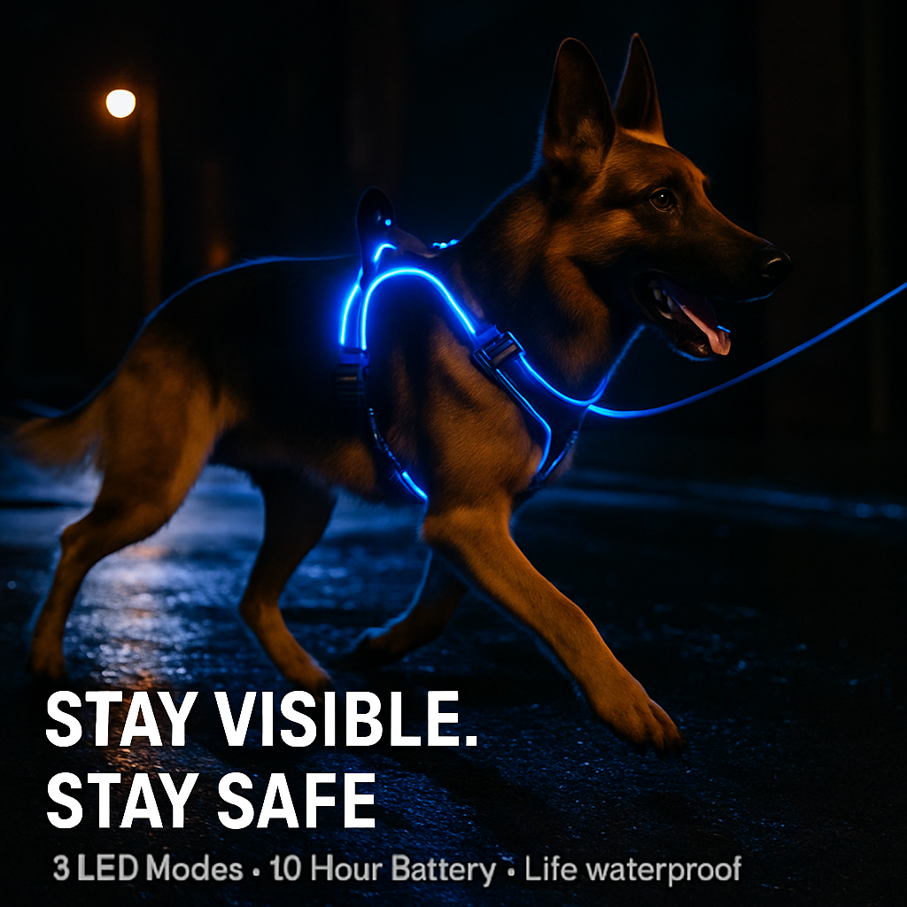 Light Up Dog Harness with Rechargeable LED Lights and Handle