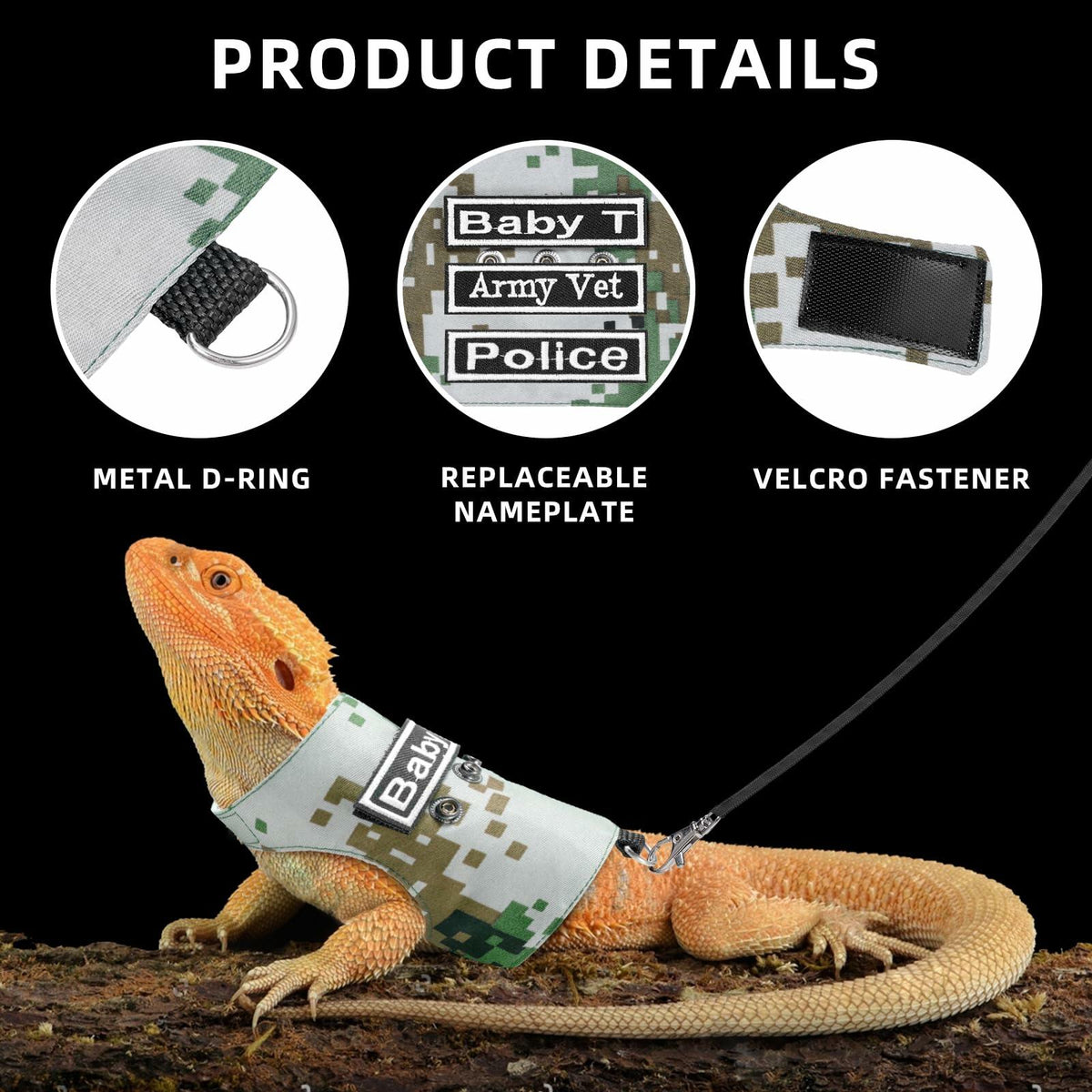AnoleAir Bearded Dragon Adjustable Harness and Leash Green