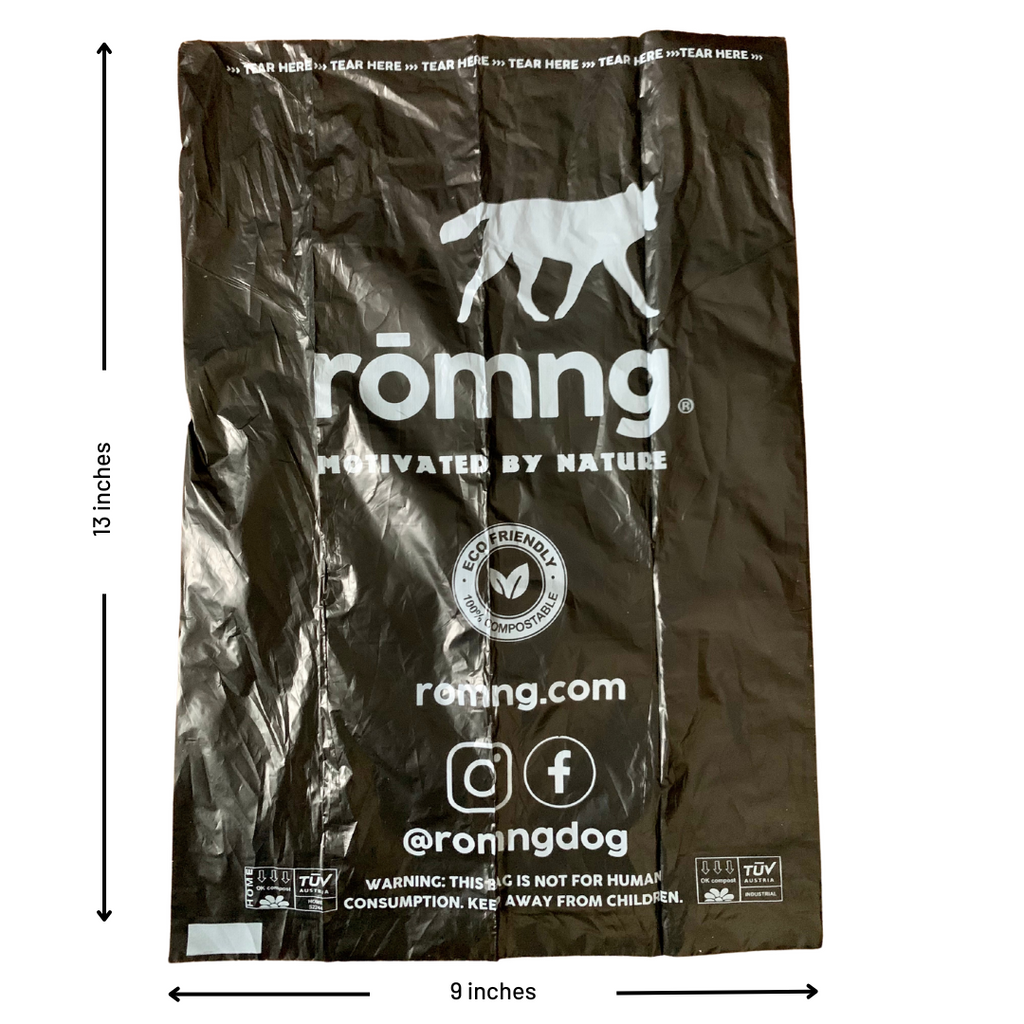compostable plant-based dog poop bags + bamboo dispenser